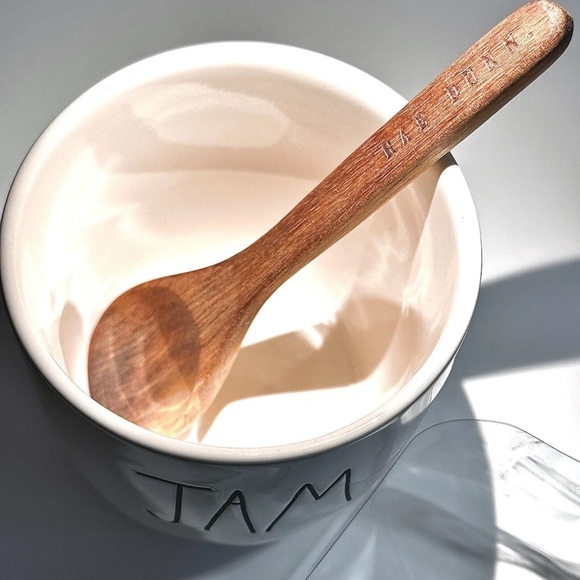 Sold: New RAE DUNN Artisan Collection "JAM" Cellar Jar Wood Lid & Spoon Magenta - Picture 5 of 8